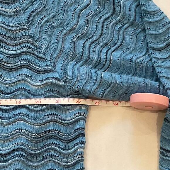 Isaac Mizrahi Live! Cotton Blend Blue Wavy Chevron Print Long Open Cardigan XL - Picture 11 of 12
